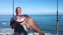 Brent Davies has always wanted to catch a fish off his deck, and on Tuesday he caught the biggest snapper he's ever caught. Photo / Supplied