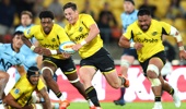 Cam Roigard of the Hurricanes runs in for a try during the round seven Super Rugby Pacific match between Hurricanes and NSW Waratahs at Sky Stadium, on March 28, 2025, in Wellington, New Zealand. (Photo by Hagen Hopkins/Getty Images)
