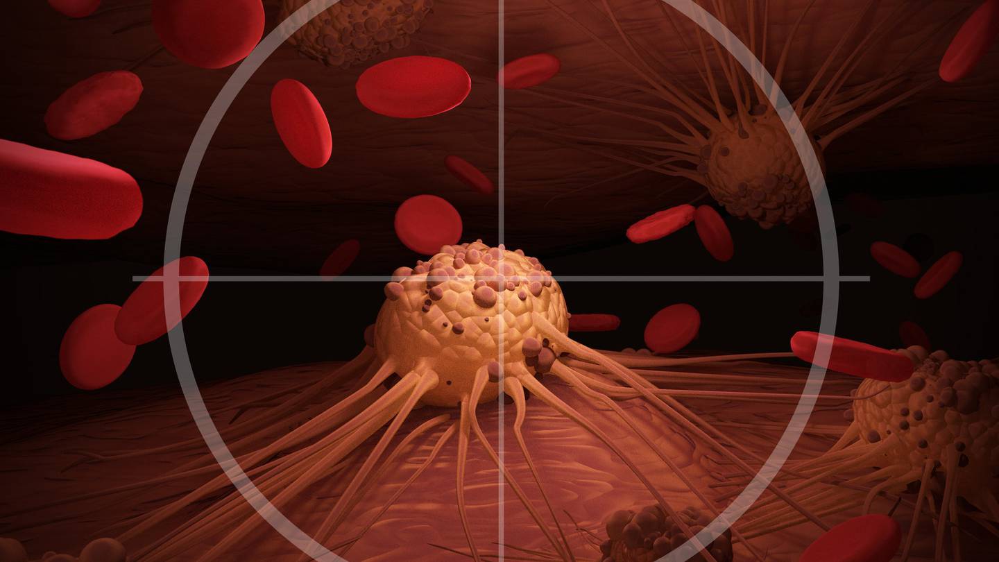 An illustration depicting Cancer Cells in the crosshairs, related to cancer treatment. Image / Aunt Spray