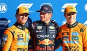 Reigning champion Max Verstappen (centre) has surged into contention against the two McLaren drivers, Lando Norris (left) and Oscar Piastri. Photo / Red Bull