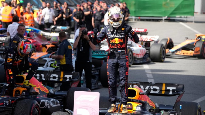 Red Bull driver Max Verstappen celebrates after winning the Spanish Formula One Grand Prix. Photo / AP