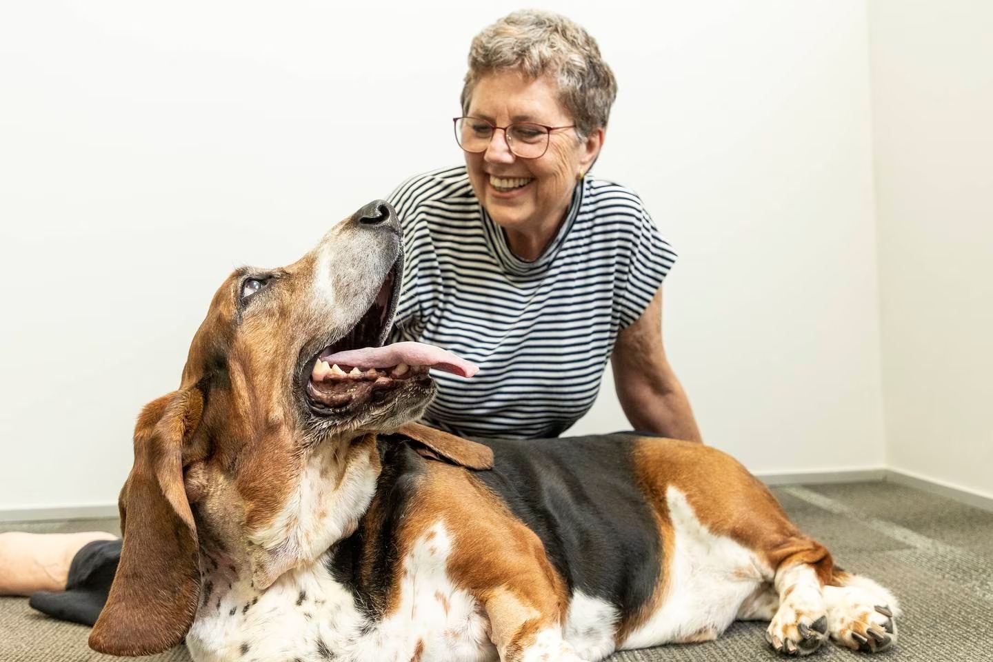 Leonie Trubshoe and her 10-year-old Basset Hound Erle. Photo / Andrew Warner