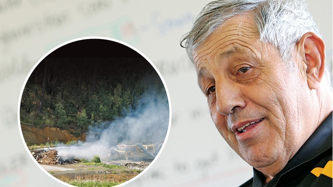 Black smoke billowing from a mound of burning rubbish, which included tyres, at Stan Semenoff's business property in Raumanga was noticed by fire staff 5km away. Photo / NZME
