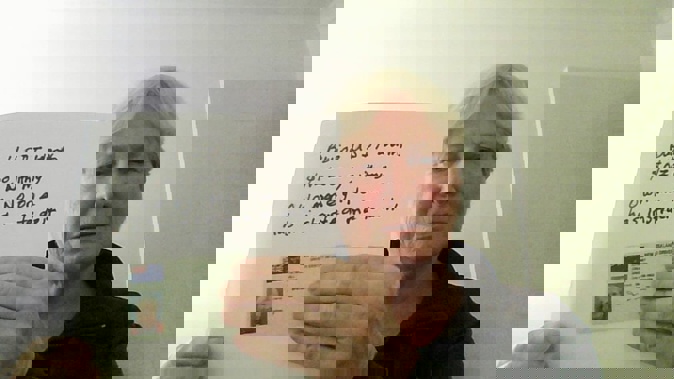 The scammers instructed Taranaki grandmother Jill Creasy to take this photo to demonstrate she was not being coerced into purchasing Bitcoin.