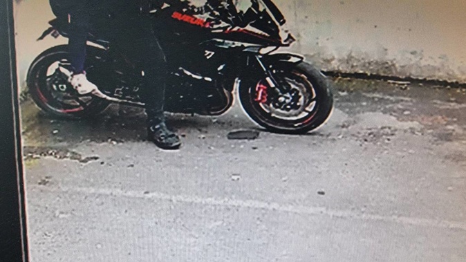 CCTV image of the motorcycle that was stolen from Holeshot Motorcycles, Takapuna. Photo / Supplied