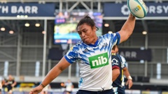 Caleb Clarke celebrates a try against the Highlanders. Photo / Photosport
