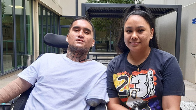 Jahden Nelson with partner Santana Tierney at Middlemore Hospital. Photo / Te Whatu Ora Counties Manukau