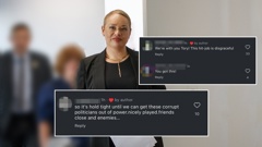 Wellington Mayor Tory Whanau at Tuesday's press conference with screenshots from her Instagram account. Photo / NZ Herald composite image