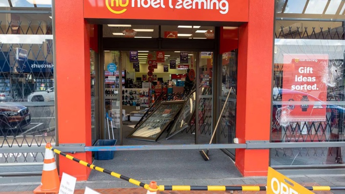 The aftermath of a ram raid at the Noel Leeming store in Cambridge during the early hours of December 19 last year. Photo / Mike Scott