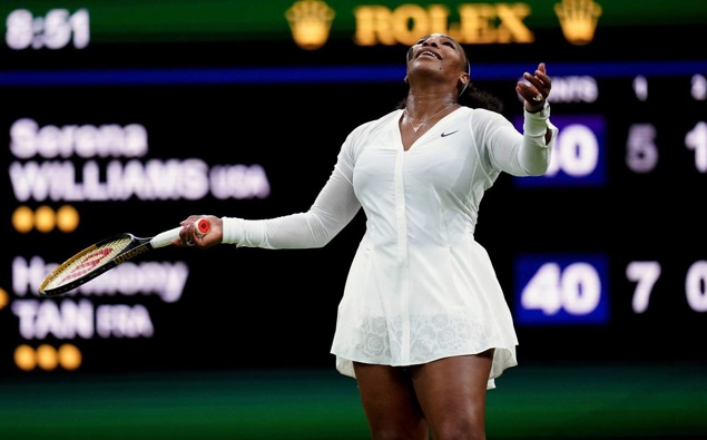 Serena Williams of the US reacts as she plays France's Harmony Tan in a first round at Wimbledon. Photo / AP