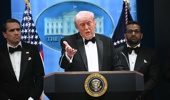 US President Donald Trump speaks flanked by FBI Director Kash Patel and acting Attorney General Todd Blanche during a press briefing in the Brady Briefing Room at the White House in Washington, DC, shortly after a shooting incident at the White House Correspondents' Dinner on April 25, 2026. Photo / Mandel Ngan, AFP