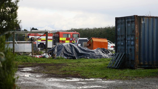 A worker cutting a pipe has caused an explosion in Christchurch's Yaldhurst this morning. Photo / George Heard