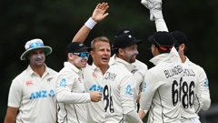 The Black Caps celebrate a Neil Wagner wicket. (Photo / Photosport)