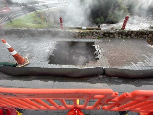 A person fell down this tomo (sinkhole) in an incident at Rotorua's Whakarewarewa Village last week. Photo / Aukaha News