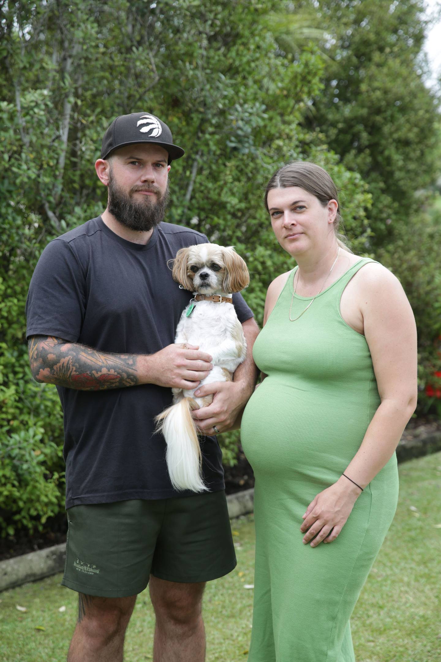 Jamie and James Wolley are expecting a newborn any day. They are staying with family after their house in Ranui was badly damaged by the Auckland floods. Photo / Sylvie Whinray