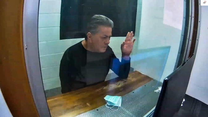 Brian Tamaki appears in court via an audio-visual feed from the Henderson Police Station during his October 20 Auckland District Court hearing. (Photo / NZME)