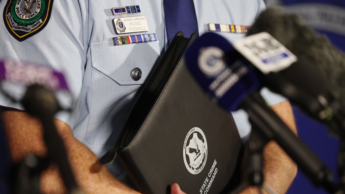 Assistant Commissioner Michael Fitzgerald, State Crime Commander speaks during a press conference at the NSW Police Headquarters, Parramatta. Photo / Getty Images
