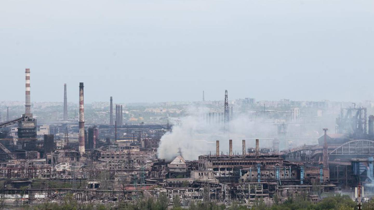 Smoke rises from the Metallurgical Combine Azovstal in Mariupol, in territory under the government of the Donetsk People's Republic, in Mariupol, Ukraine. Photo / AP