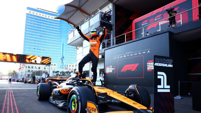 Race winner Oscar Piastri of Australia and McLaren celebrates in parc ferme during the F1 Grand Prix of Azerbaijan at Baku City Circuit. Photo / Getty Images