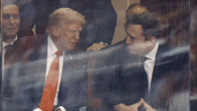 Donald Trump and Elon Musk pictured together after their falling out, honouring Kirk in Glendale, Arizona. Photo / Elon Musk, X