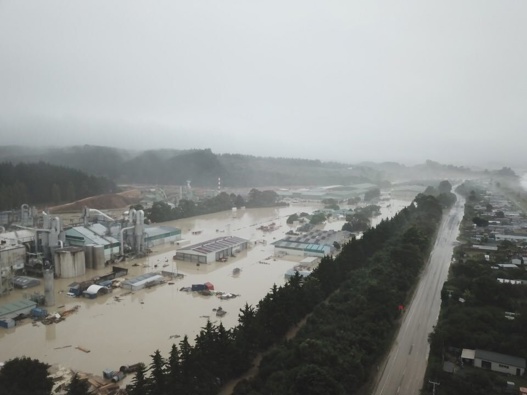 Aerial photos showing extensive flooding at the Pan Pac Forest Products mill at Whirinaki in Hawke's Bay. Photo / Supplied