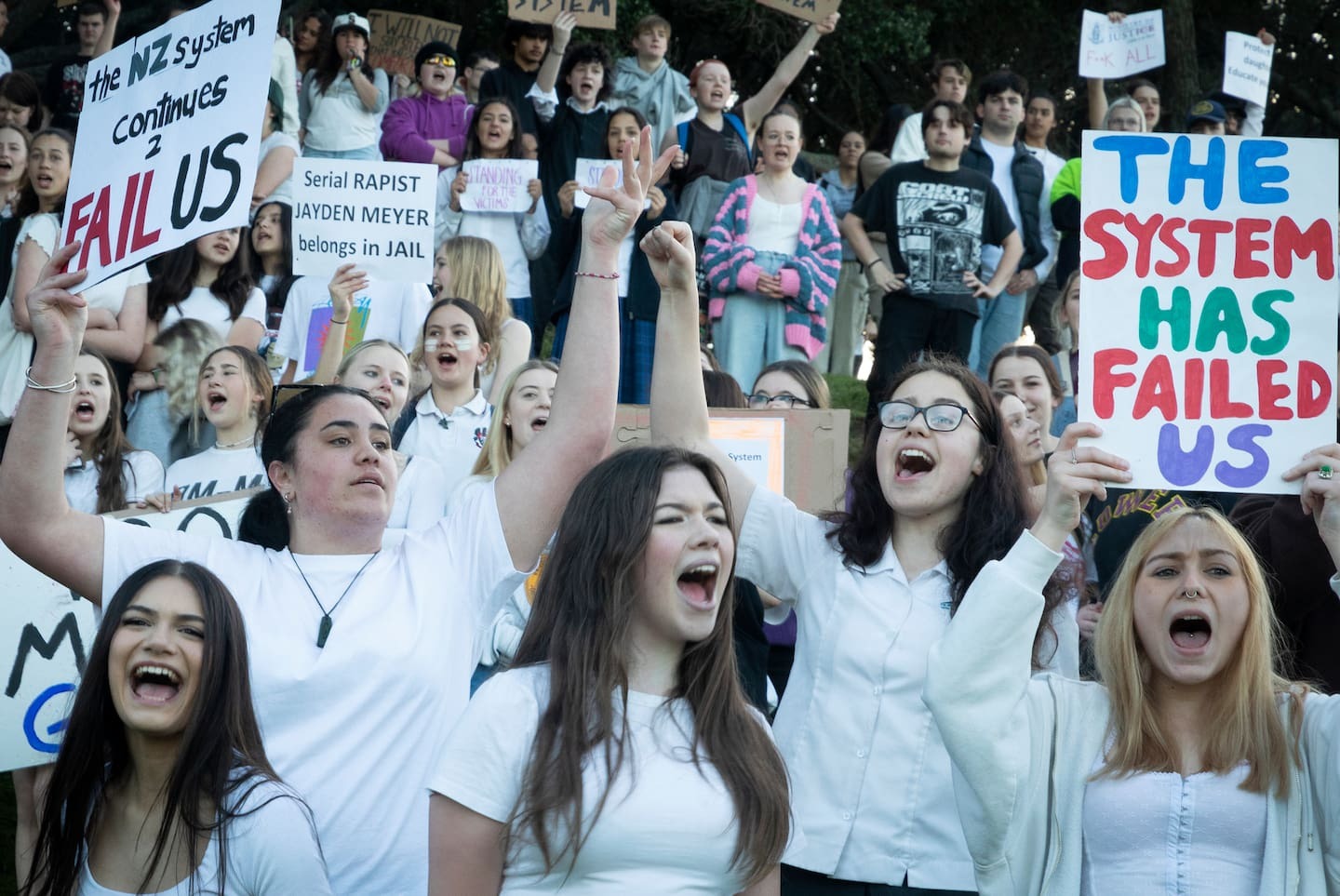   Outraged Tauranga young people marched against the sentence of convicted rapist Jayden Meyer. Photo / Andrew Warner