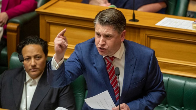 Michael Wood during the heated third passing of the Fair Pay Agreements Bill. Photo / Mark Mitchell
