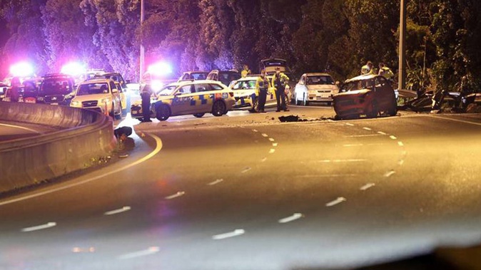 Police closed the southbound lanes of Auckland's Southern Motorway for more than four hours after a person was critically injured in a crash. Photo / Hayden Woodward