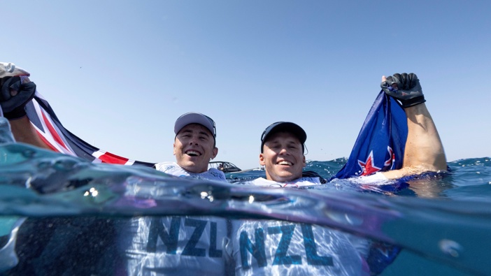 Isaac McHardie and William McKenzie silver in the men's skiff 49erFX class. Photo / Getty Images