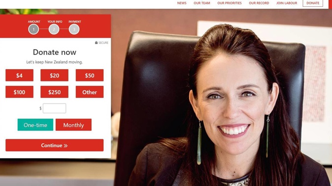 Prime Minister Jacinda Ardern and Labour's donation pitch after the National Party pulled in $1.8m. (Photo / Supplied)