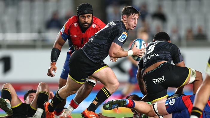 Cam Roigard of the Hurricanes during the round eight Super Rugby Pacific match between the Blues and the Hurricanes at Eden Park, on April 05, 2025, in Auckland, New Zealand. (Photo by Phil Walter/Getty Images)
