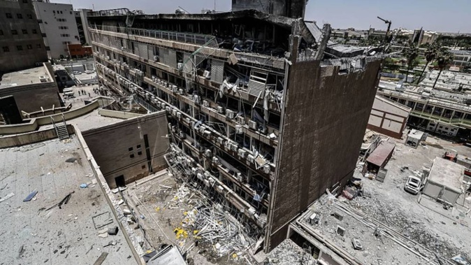 A view of the destruction after an Iranian missile hits Soroka Medical Center in Beersheba, Israel. Photo / Getty Images