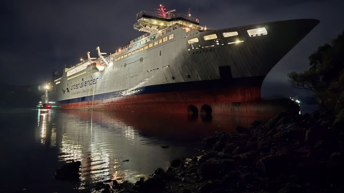 The Interislander ferry Aratere ran aground just out of Picton after 10pm on Friday.Photo / Renee Horncastle