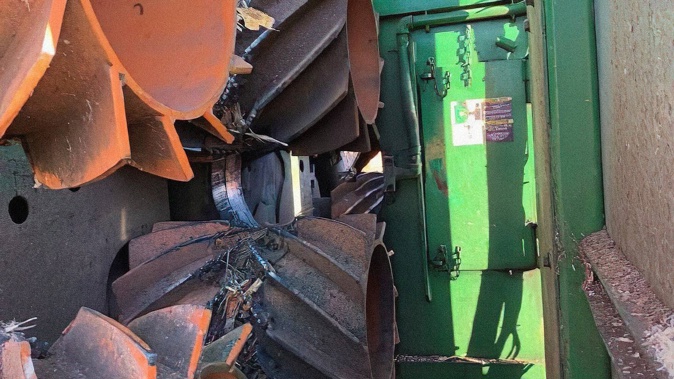 The A5 debarker outfeed rollers at Marsden Point where a worker was injured. Photo / Supplied