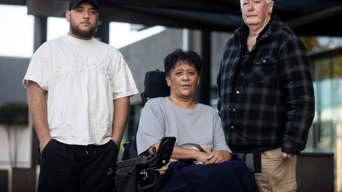From left, Peter Hemi's brother, Aaron Hemi, mother, Te Atatu Hemi, and grandfather Evan Hutchings. Photo / George Heard