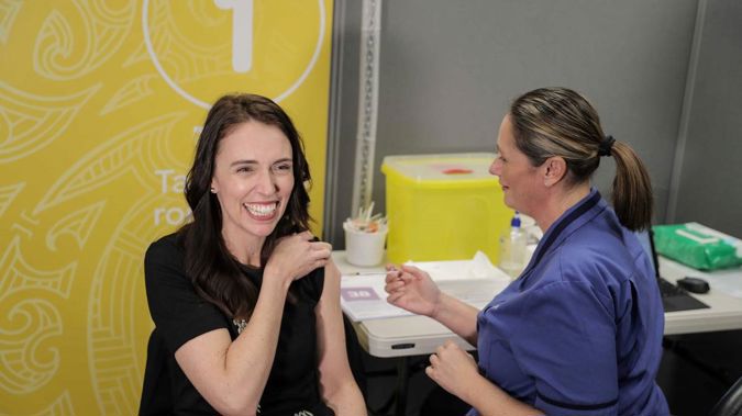 Prime Minister Jacinda Ardern receives her second Covid vaccine. (Photo / NZ Herald)