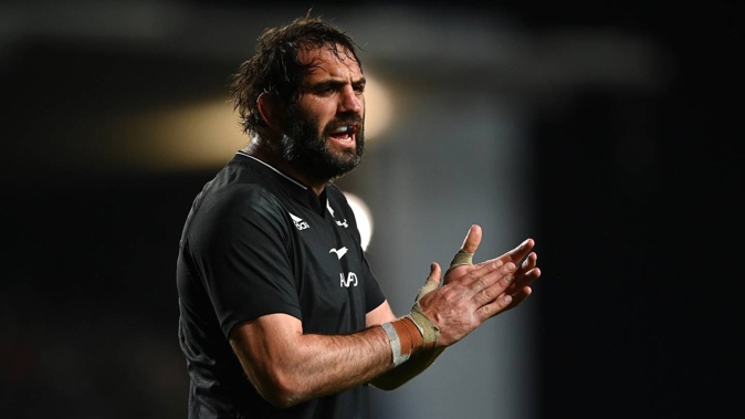 Sam Whitelock had some wise words to young All Blacks about the history of the Bledisloe Cup. Photo / Getty