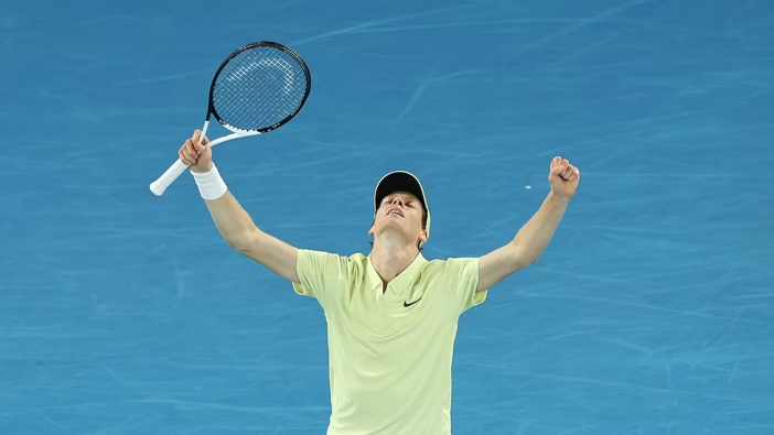 Jannik Sinner celebrates winning the championship point against Alexander Zverev in the men's singles final during day 15 of the 2025 Australian Open. Photo / Getty Images