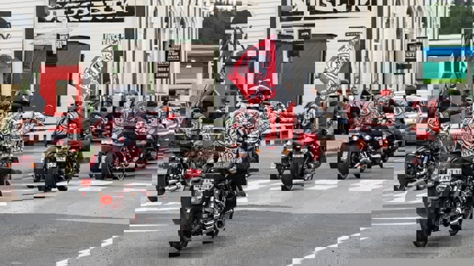 A Mongrel Mob procession in Central Hawke's Bay as part of the Notorious chapter's national leader Sonny Smith's tangi. Photo / NZME
