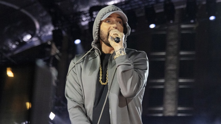 Eminem performs at Live from Detroit: The Concert at Michigan Central" on June 06, 2024 in Detroit, Michigan. (Photo by Scott Legato/Getty Images)