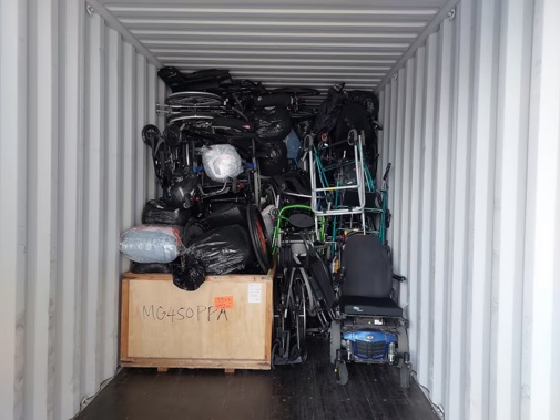 New Zealand Ukrainians filled a container with wheelchairs and hospital beds to send to Ukraine.