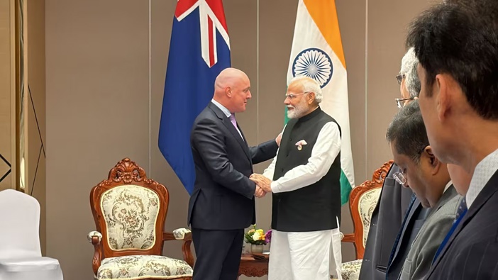 Prime Minister Christopher Luxon and India's Narendra Modi meet for the first time on the sidelines of the East Asia Summit in Laos. Photo / Jamie Ensor