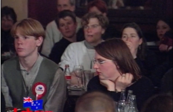 Chris Hipkins (left) during Labour's election night party in 1996. (Photo / Screenshot from The Campaign)