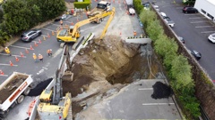 The collapsed sewer sinkhole on St George's Bay Rd in Auckland's Parnell.