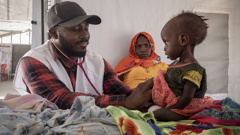 FILE - Sudanese Children suffering from malnutrition are treated at an MSF clinic in Metche Camp, Chad, near the Sudanese border, on April 6, 2024. Families in Sudan’s embattled western region of Darfur finally received an emergency scale-up of food aid and nutrition supplies that are much needed to help avert looming famine, the U.N. food agency said Thursday June 20, 2024. (AP Photo/Patricia Simon, File)
