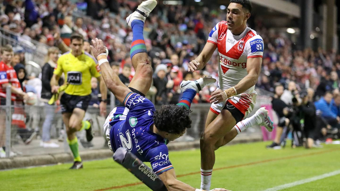 Dallin Watene-Zelezniak scored four tries for the Warriors against the Dragons. Photo / Photosport