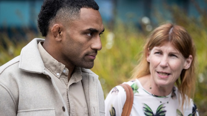 Reece with support person Jo Malcolm outside court. Photo / George Heard