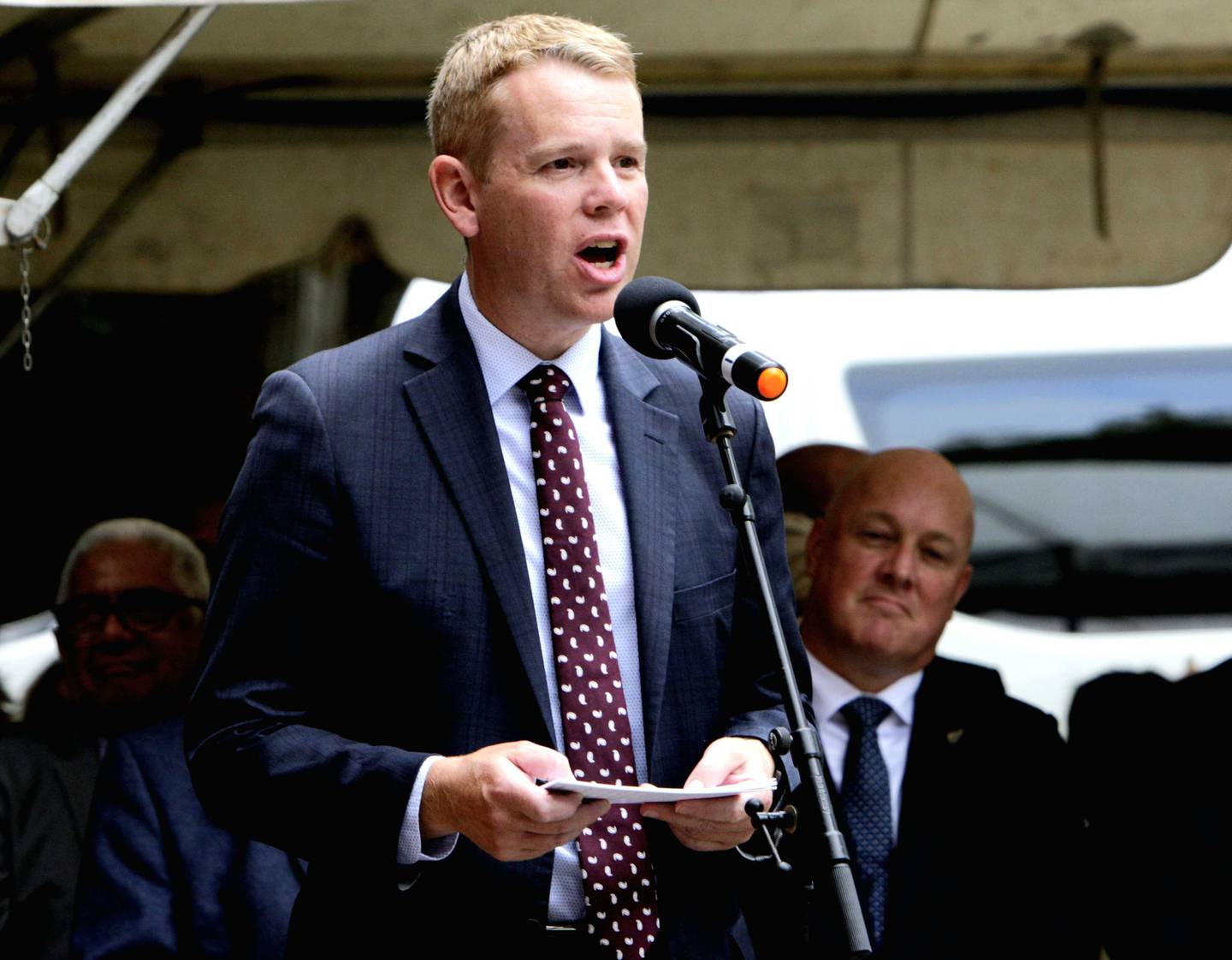 Prime Minister Chris Hipkins speaking at Waitangi today. Photo / Tania Whyte