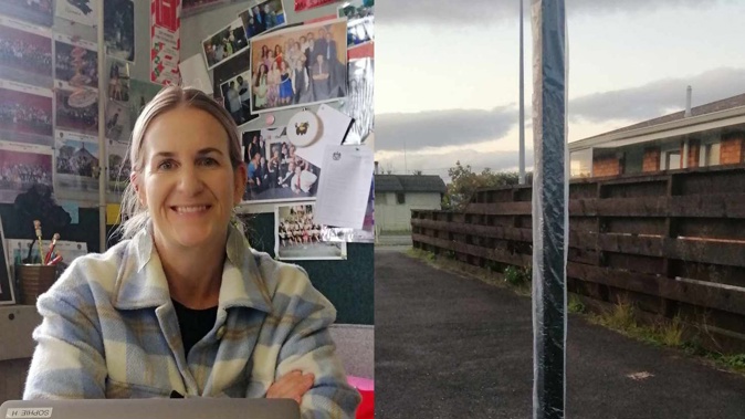 Teacher Sophie Hucker arrived home to find a pole had been cemented into her driveway.