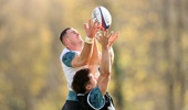 Tom Roebuck of England claims the high ball against Cadan Murley of England during the England training session at Pennyhill Park on November 13, 2025 in Bagshot, England. (Photo by Dan Mullan - RFU/The RFU Collection via Getty Images)